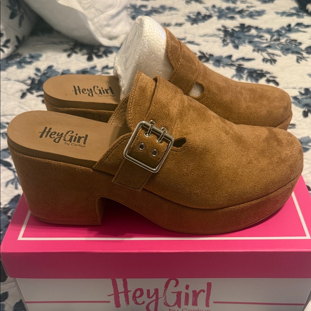 Corkys Brown Suede Mules with Buckle